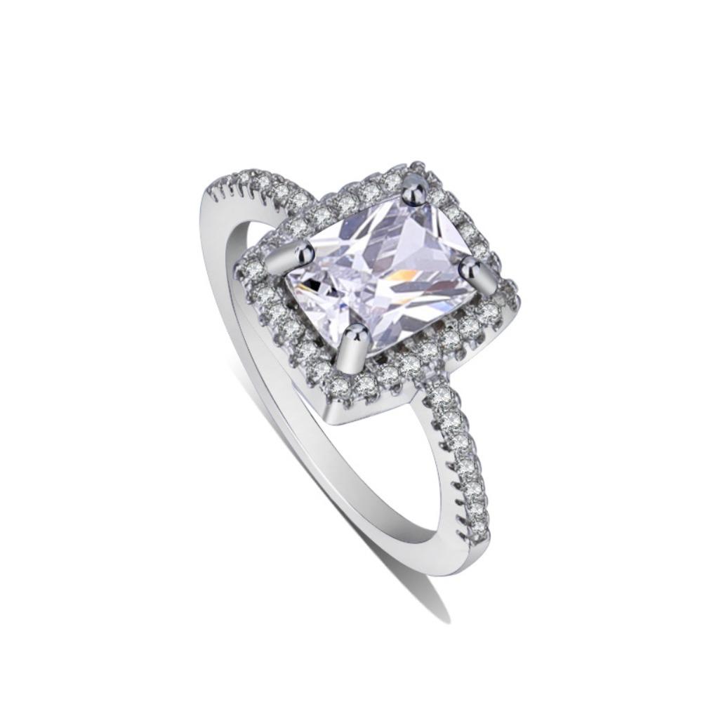 

925 Silver Plated Square Gemstone Engagement Ring Classic European Style Rings for Women no. 5 белый