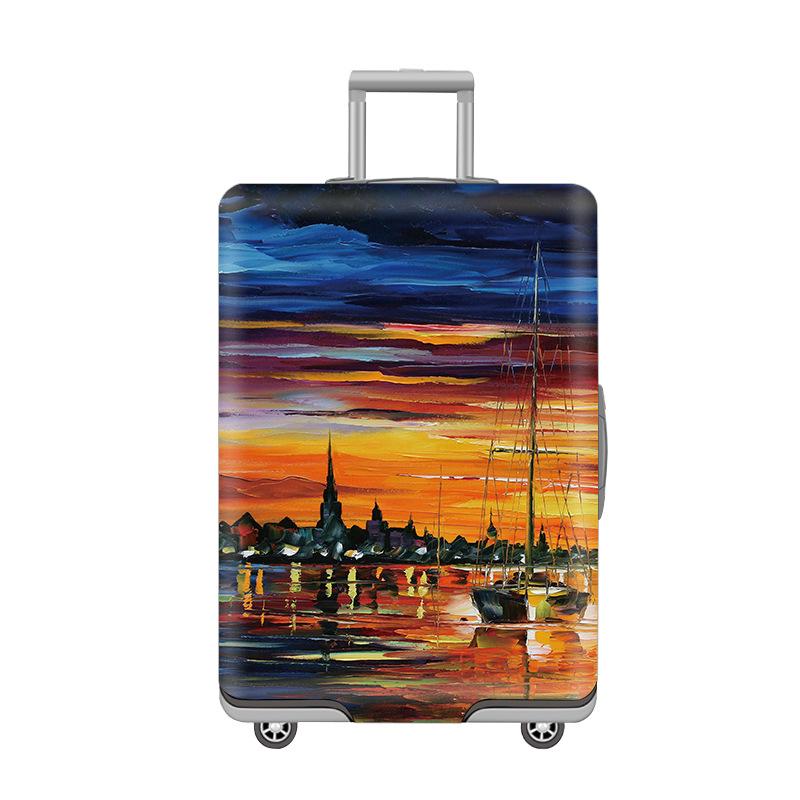 Elastic Zippered Travel Suitcase Protective Cover - Durable, Printed, and Wear-Resistant