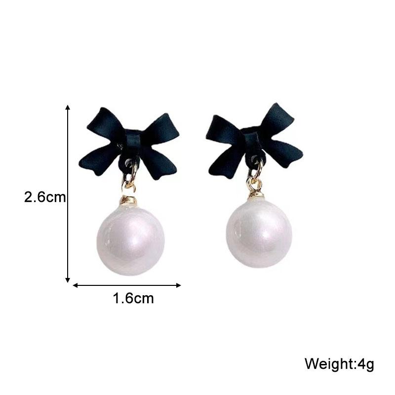 Black Red Bowknot Elegant Hanging Earrings Imitation Pearl Ball Pendants Korean Fashion Sweet Small Earrings Brincos 2025 New