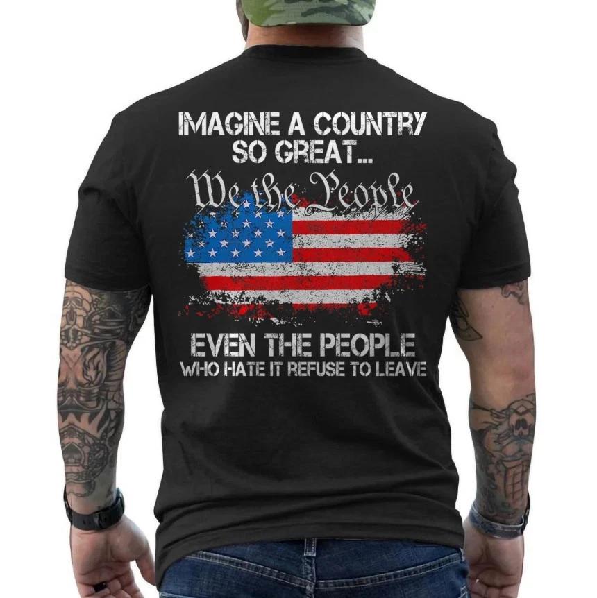 Imagine A Country So Great Patriotic Vintage American Flag Quote ON BACK T- Shirt L
