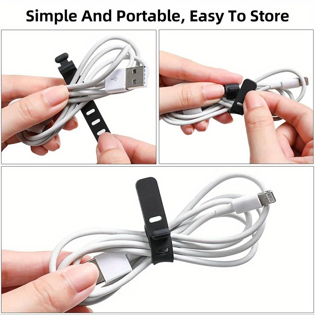 20PCS Reusable Silicone Cable Tie, Elastic Cord Strap for Earphone USB, Durable Wire Winder, Multicolor Black Pink Blue White