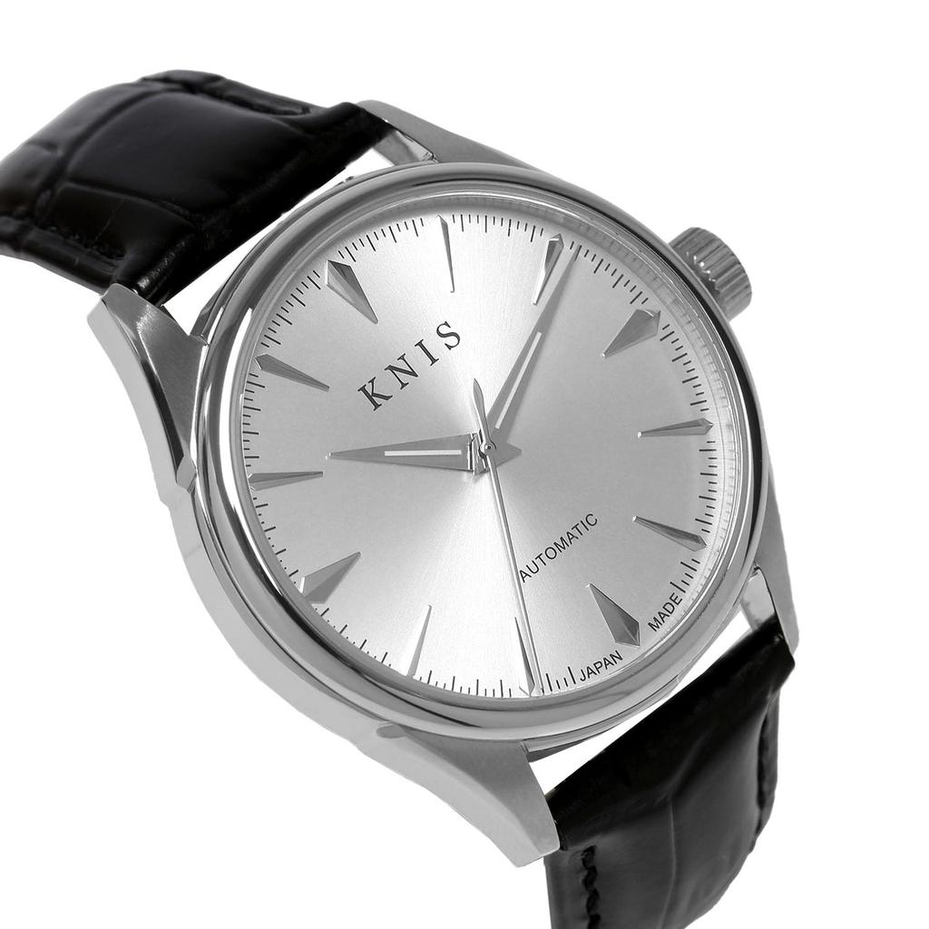 KNIS Automatic Made in Sapphire 10 ATM Water White Black Men's Watch, Japan, Crystal, Resistance, Silver, Leather, KN001-WHBKLE