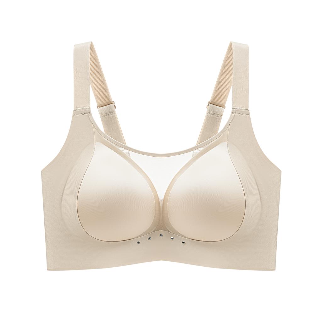 Oudifen Seamless Large Chest Display Small Underwear Mesh Sexy Anti Sagging Upper Support Gathering Full Cup No Steel Ring Bra