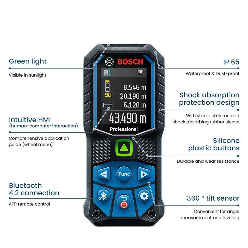 Bosch GLM 50-27 CG Green Laser Rangefinder 50M Multifunction Laser Measuring Instrument IP65 Bluetooth Distance Meter Tool
