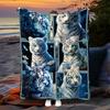 1pc Cozy Splicing The White Tiger Blanket Lightweight Flannel Digital Printing Fleece Blanket For Sofa Office Couch Bed Travel C