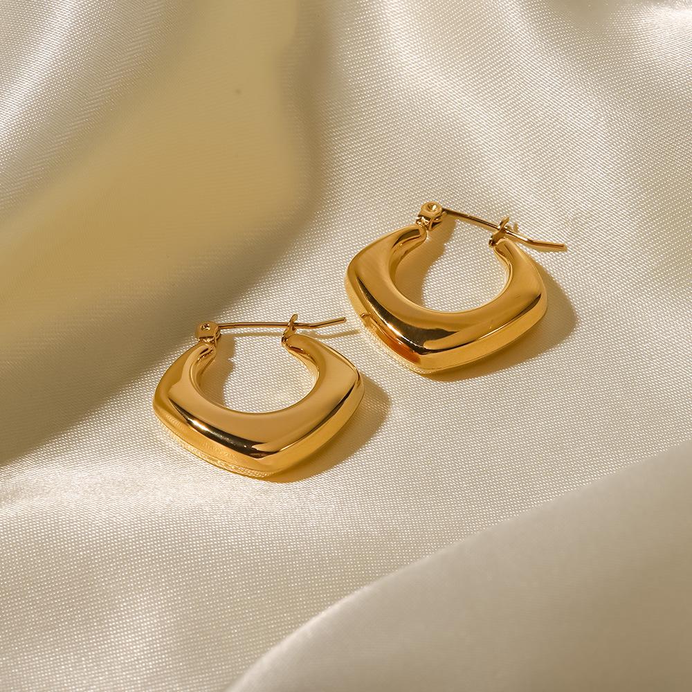 18K Gold-Plated Geometric Rhombus Drop Earrings - European and American INS Style, Stainless Steel Jewelry for Women