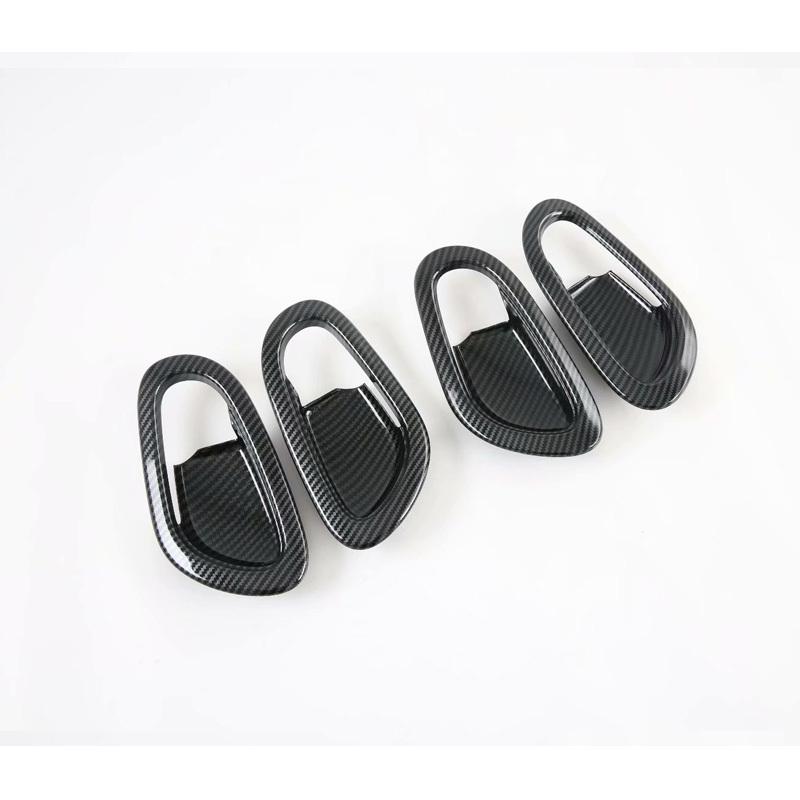 For Nissan Navara NP300 2015- Accessory Glossy Black Carbon Fibre Pattern Car Side Interior Door Bowl Cover Sticker Trim