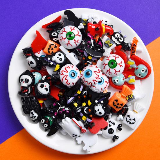 10Pcs Halloween Resin Flat Accessories Bat Back Cute Ghost Burst Skull Witch Mini Eyeball Ornament Mixed