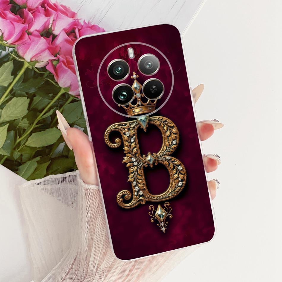 For Realme 12+ 12X 12 5G Royal Crown Initial Letter Couple Phone Case For Realme12 5G 12Plus 12X Soft Silicone TPU Cover Bumpers