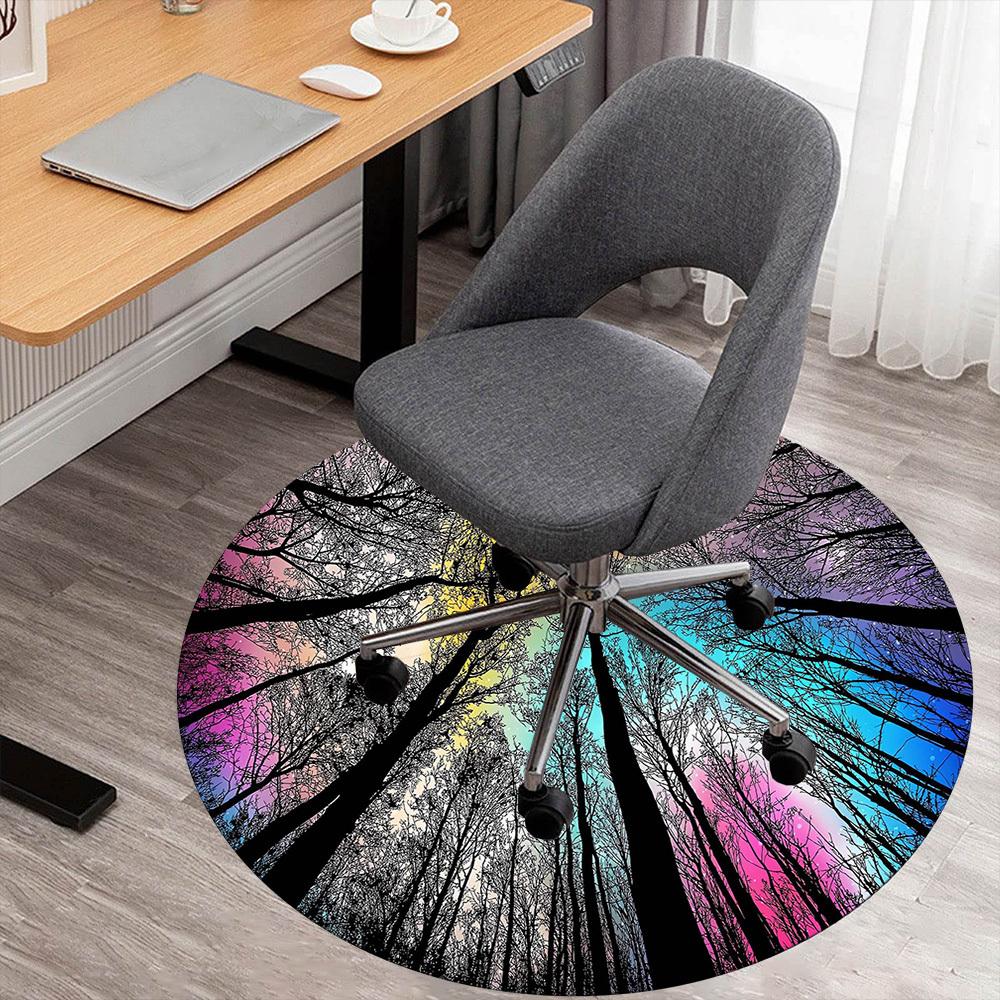 1pc Forest Sky Pattern Office Round Rugs, Under Chair Round Rugs for Living Room, Bedroom, Bathroom Decoration Carpet 091817