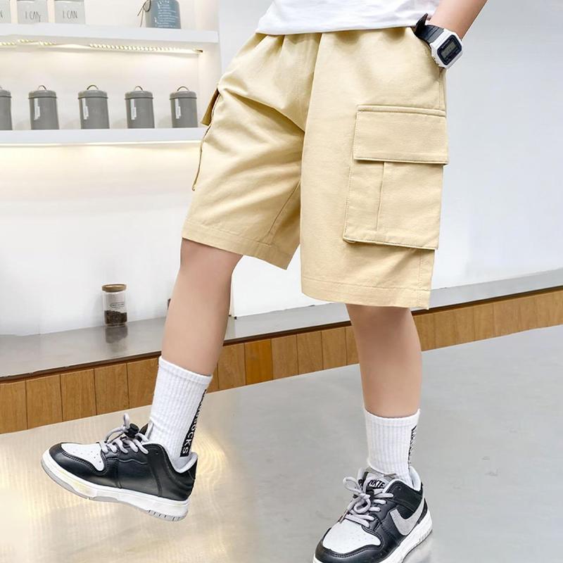 Summer Teenage Boys Shorts Pants Casual Solid Color Loose Knee-Length Cargo Pants for Kids 3-14 Years Children Trousers