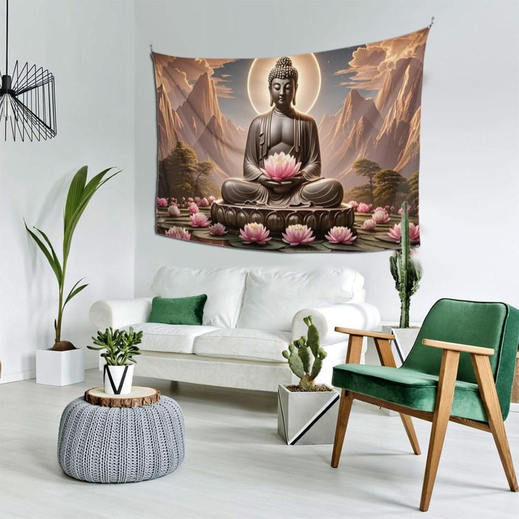 Zen Tapestry Buddha Tapestry Spiritual Meditation Wall Hanging Buddhist Wall Art Zen Lotus Flower Tapestries For Bedroom Living