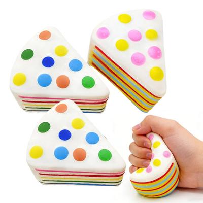 Rainbow Cake Squeeze Toy Slow Rising Fidget Sensory Toy Simulation Cream Cake Slice Soft Stress Relief Toy for Kids Adults Birthday Gift Party Favors