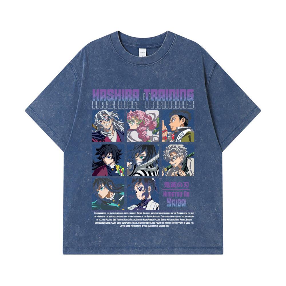 

275 GSM Washed T-shirts 100% Cotton Demon Slayer V63 Hashira Training Print Unisex Heavy Cotton T Shirt 2XL королівський синій колір