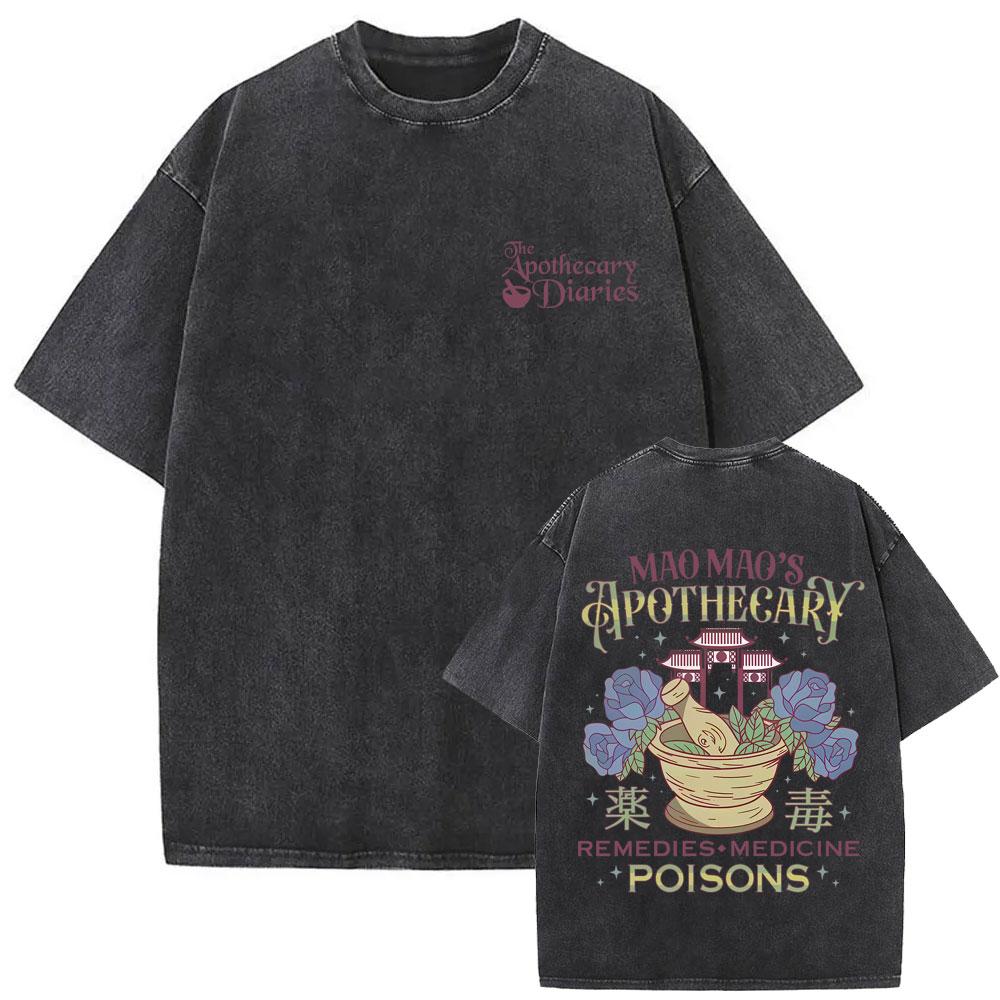 Gewaschenes Vintage Japanischer Anime The Apothecary Diaries Maomao Doppelseitiger Druck T-Shirt Herren Damen Freizeit Kawaii Lustige T-Shirts
