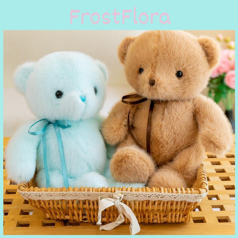 Tied Ribbon Teddy Bear Plush Toy Blue Brown Stuffed Animal Girls Birthday Gift
