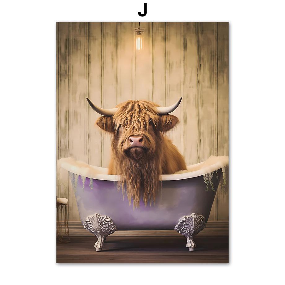 Funny Koupelna Humor Zebra Žirafa Lev Prase Pes Kočka Skot Tučňák Sova Nástěnná výzdoba domova Toaleta Plakát Umělecká reprodukce Obraz na plátně