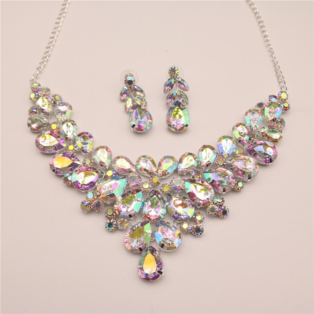 

Свадебные украшения со стразами, ожерелье, серьги, комплект ювелирных аксессуаров для свадебного платья