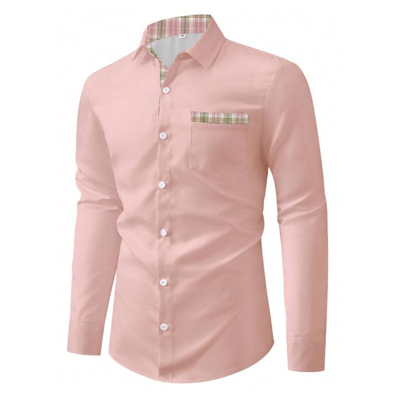 Jaro Podzim Pánská Košile s Dlouhým Rukávem a Klopou Kostkovaná Prošívaná Kardigan Košile Topy Pánská Business Casual Košile