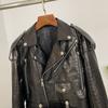 OFTBUY Women Vintage Loose Real Genuine Leather Short Jacket Tie Cuff Motorcycle Jacket Female Zipper Retro Moto Biker Coat Outwear Tops