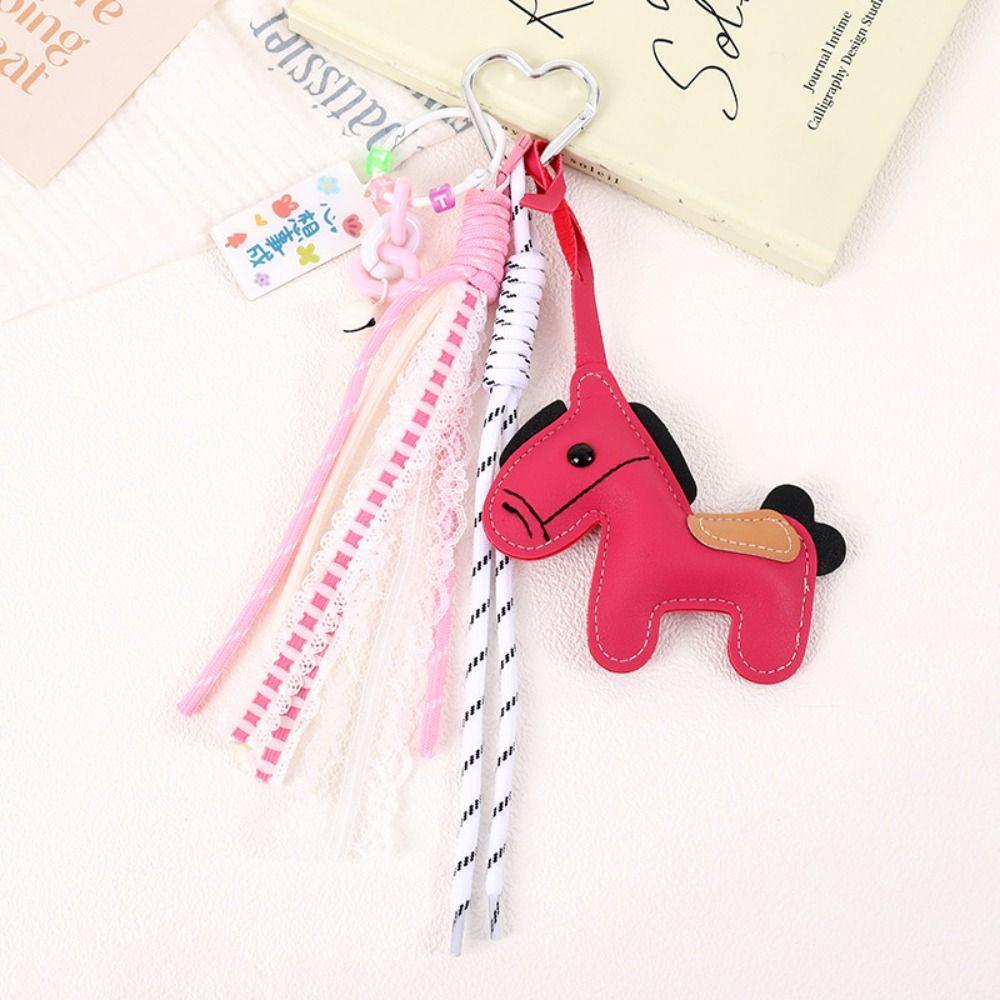 Cartoon Zodiac Pony Bag Pendant Leather Chinese New Year Gift Kawaii Horse Keychain  Backpack