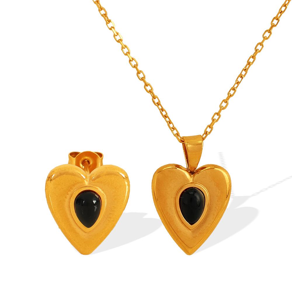 Korean Love Pendant Item Stud Earrings Necklace Women'S Collarbone Chain Niche Design Set