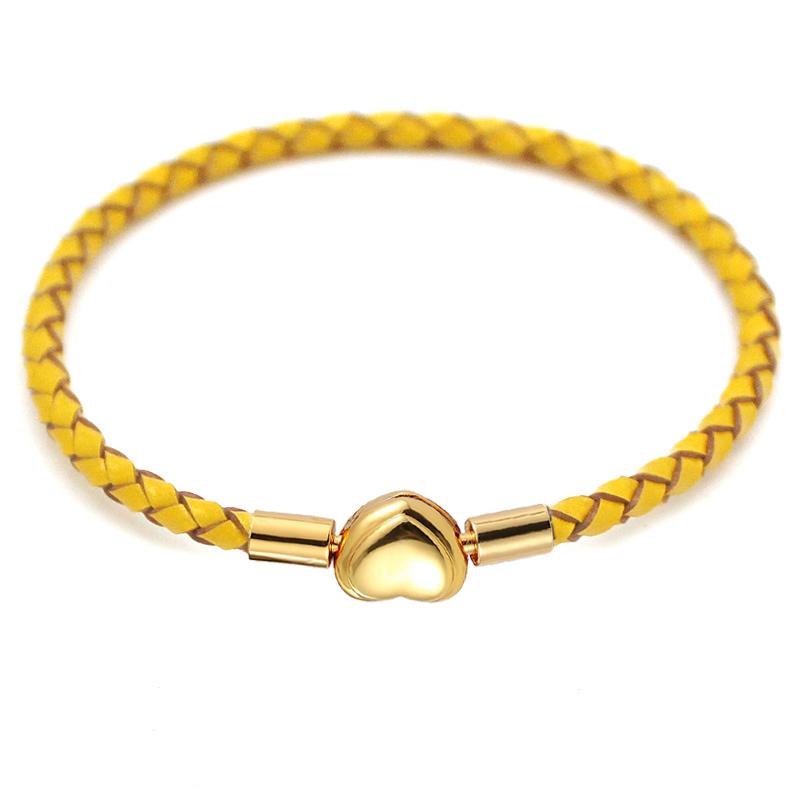 Fashion Women Gold Plated Lover Bracelet Bangle Leather Chain With Love STAINLESS STEEL Clasp Pan Bracelet Bead Charms Bracelet