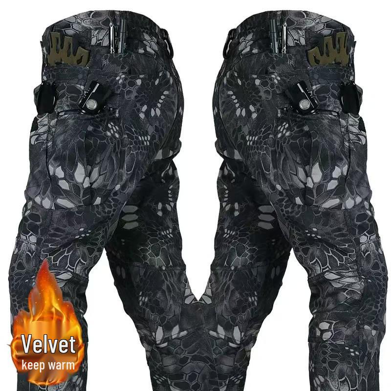 

Чоловічі вітрозахисні софтшел штани: Осінньо-зимовий лижний, багатокишеньковий, на флісовій підкладці, зносостійкий тактичний камуфляжний робочий одяг. Extra Large