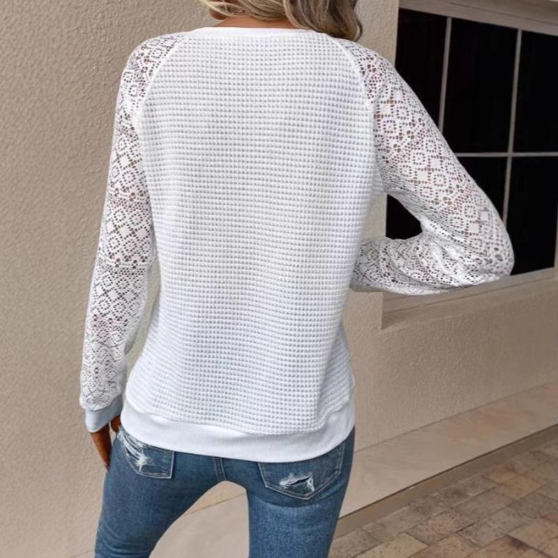 Long Sleeves T-shirts Woman Y2k Clothes Spring Autumn Tops Casual Streetwear Black White Lace Hollow Out Women T-shirt 2025