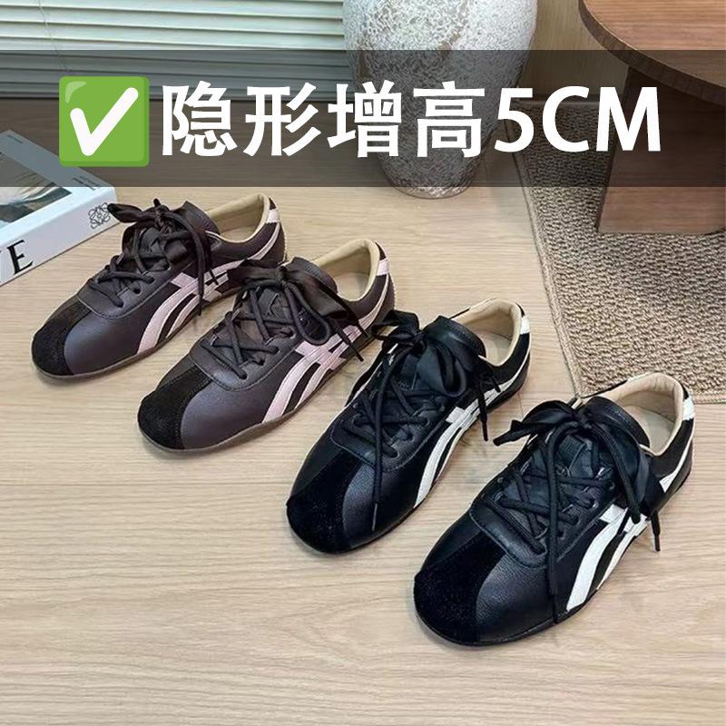 Cowhide version~ 5CM inner height increase retro German training shoes women's Forrest Gump shoes 2025 autumn new leather sports and leisure shoes