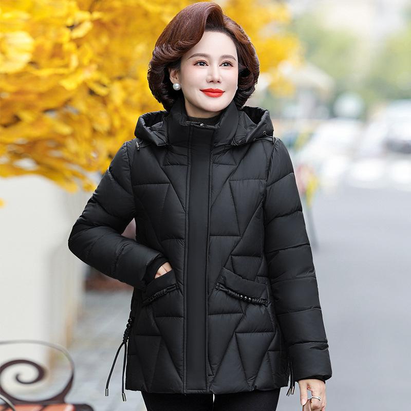 Short Middle-aged and Elderly Eiderdown Cotton-padded Jacket Female Winter Little Mother with Cotton-padded Jacket Loose Padded Short Coat.