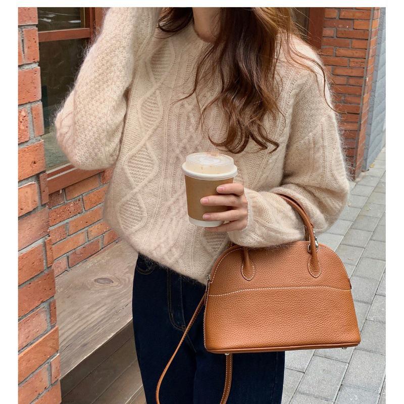 Women's Gentle Style Cashmere Round Neck Cardigan - Autumn Winter Twist Flower Knit Sweater