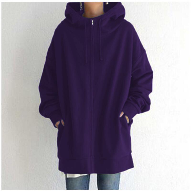 Autumn and Winter New Personality Street Zipper Hooded Long Plus Velvet Sweater