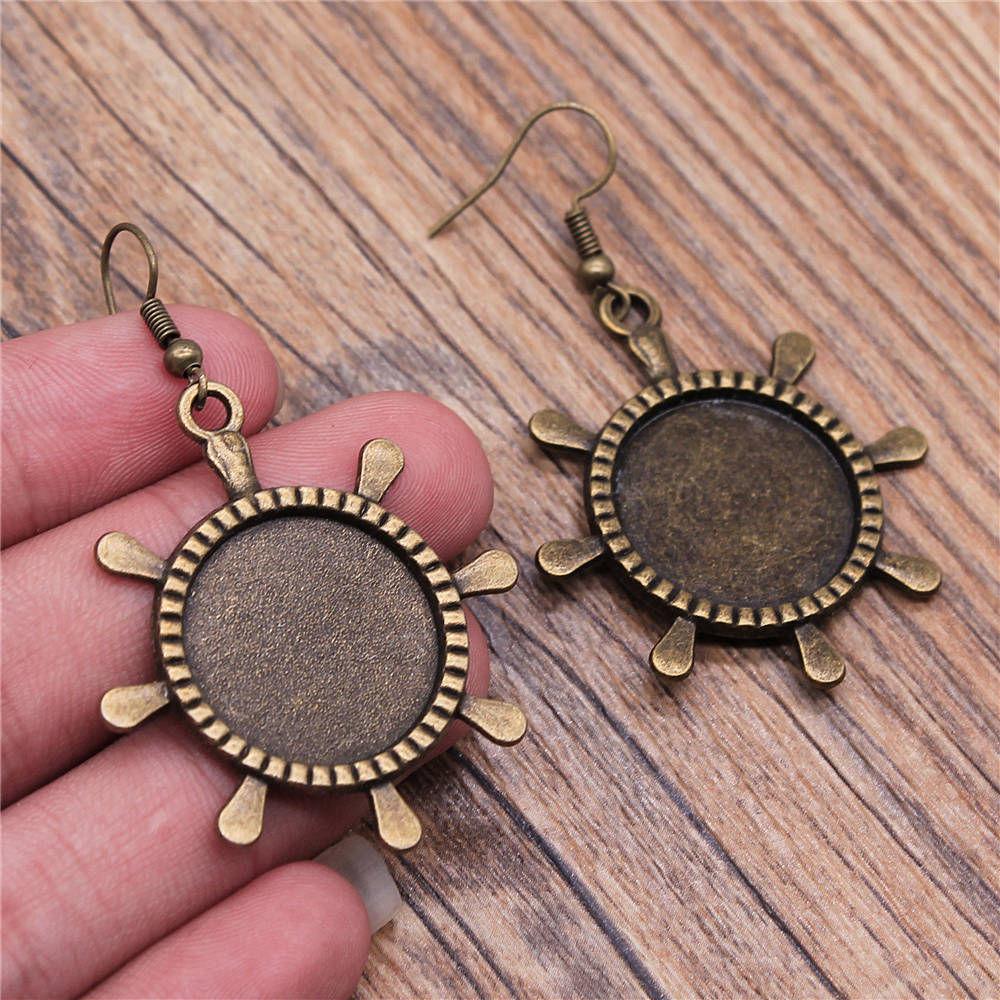 Drop & Dangle Earring Round Ear Hook Glass Cabochon Base Setting Tray Minimalist Jewelry ComponentsEarring Size 18x19mm QE025