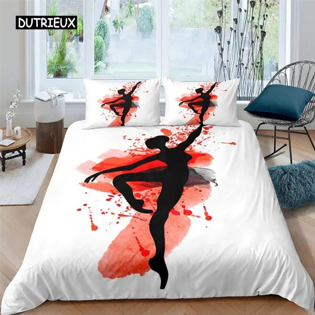 Ballet Dancer Duvet Cover Set Cartoon Dancer Girly Bedding Set Beauty Ballet Quilt Cover Twin Queen King Microfiber Bedclothes Three Piece Set