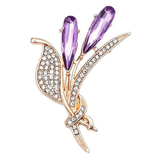 Metal Brooch Pin Ear of Wheat with Rhinestone, Faux Purple Crystal Suit Lapel Pin, Dainty Jewelry for Coats Sweaters Scarves Decorative