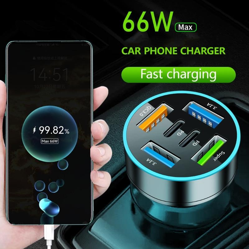High Speed Charging Car Adapter with Various Multiple Port 66W Total Output QC3.0 for Efficient Device Charging