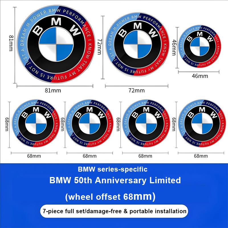 kfwhl7 1/4/7pcs 81/72/46/56/68/mm Car Front Rear Logo Wheel Hub Center Cover Steering Wheel Center Stickers For BMW E36 E46 E90 E60 E39
