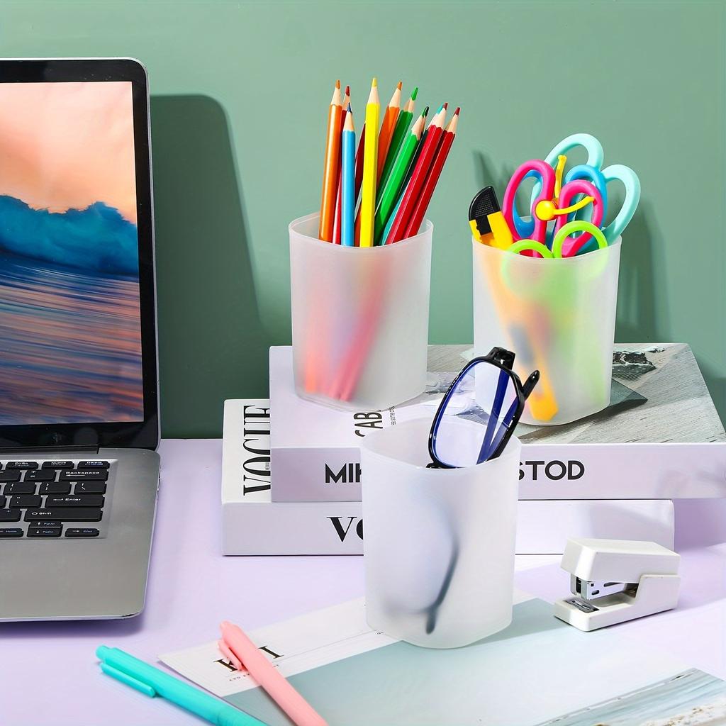 10pcs Frosted Round Plastic Pen Holders - Transparent Desk Organizers for Office, School, and Home Use, for Pens, Pencils