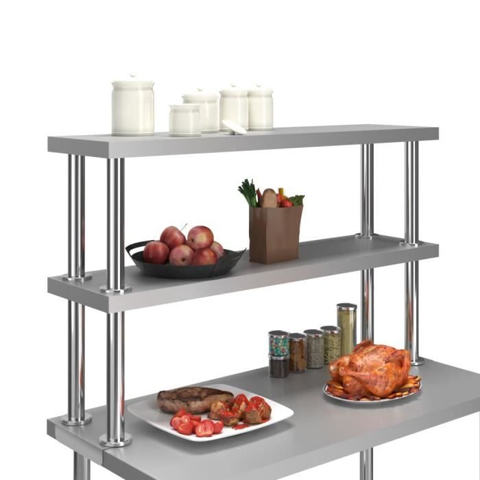 VidaXL Étagère de table de travail 2 niveaux 120x30x65 cm Inox