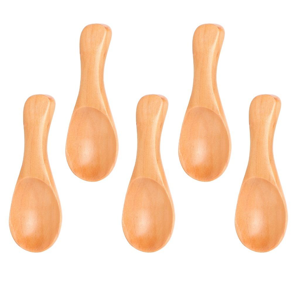 5Pcs Short Handle Wooden Spoon Smooth Polished Teaspoon Scoop Lightweight Kitchen Utensil Kitchen