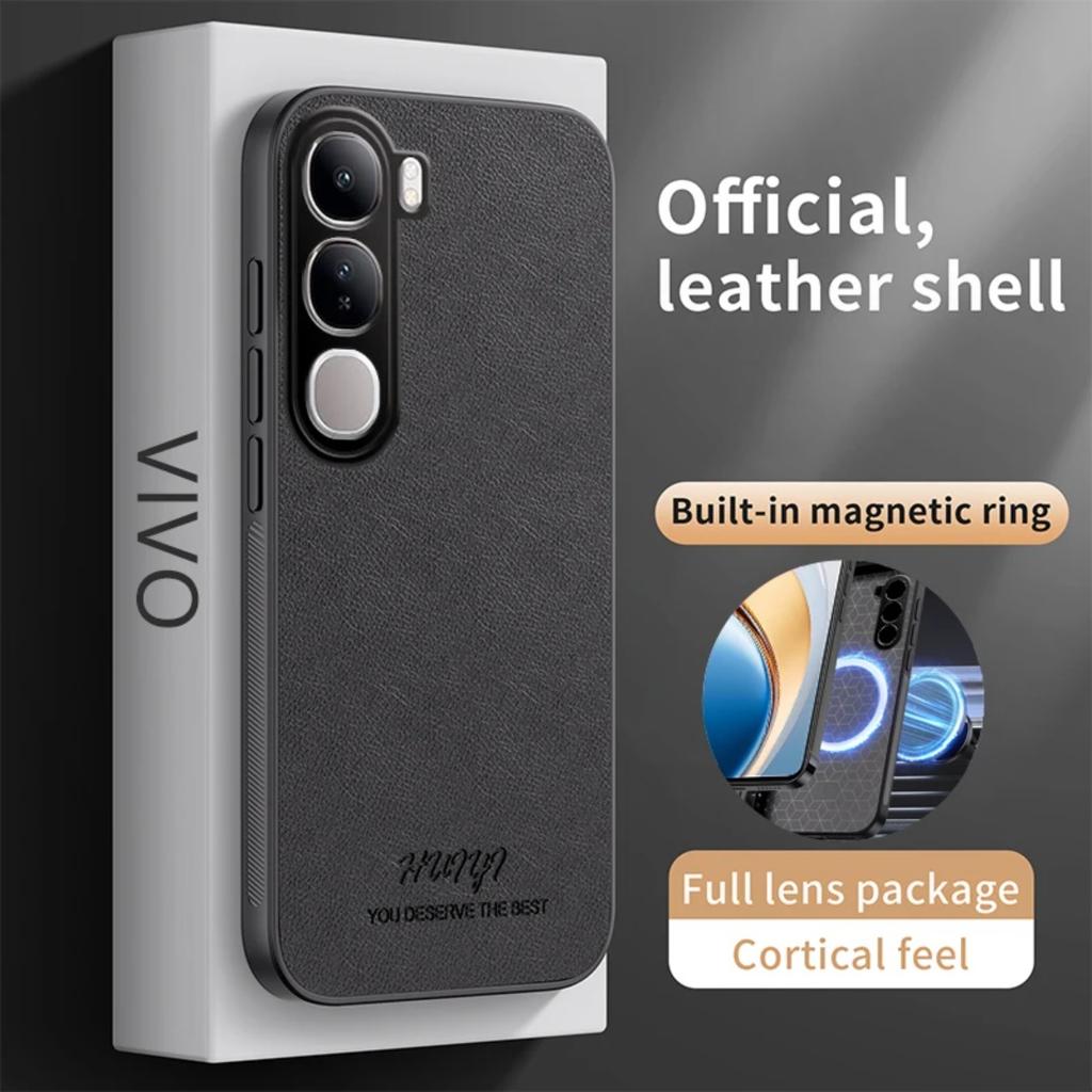 Leather Case for Vivo V40 Lite 4G (IDN) 5G Car Magnetic Holder Wireless Charging Silicone Hard Phone Cover vivoV40Lite 4G (IDN)