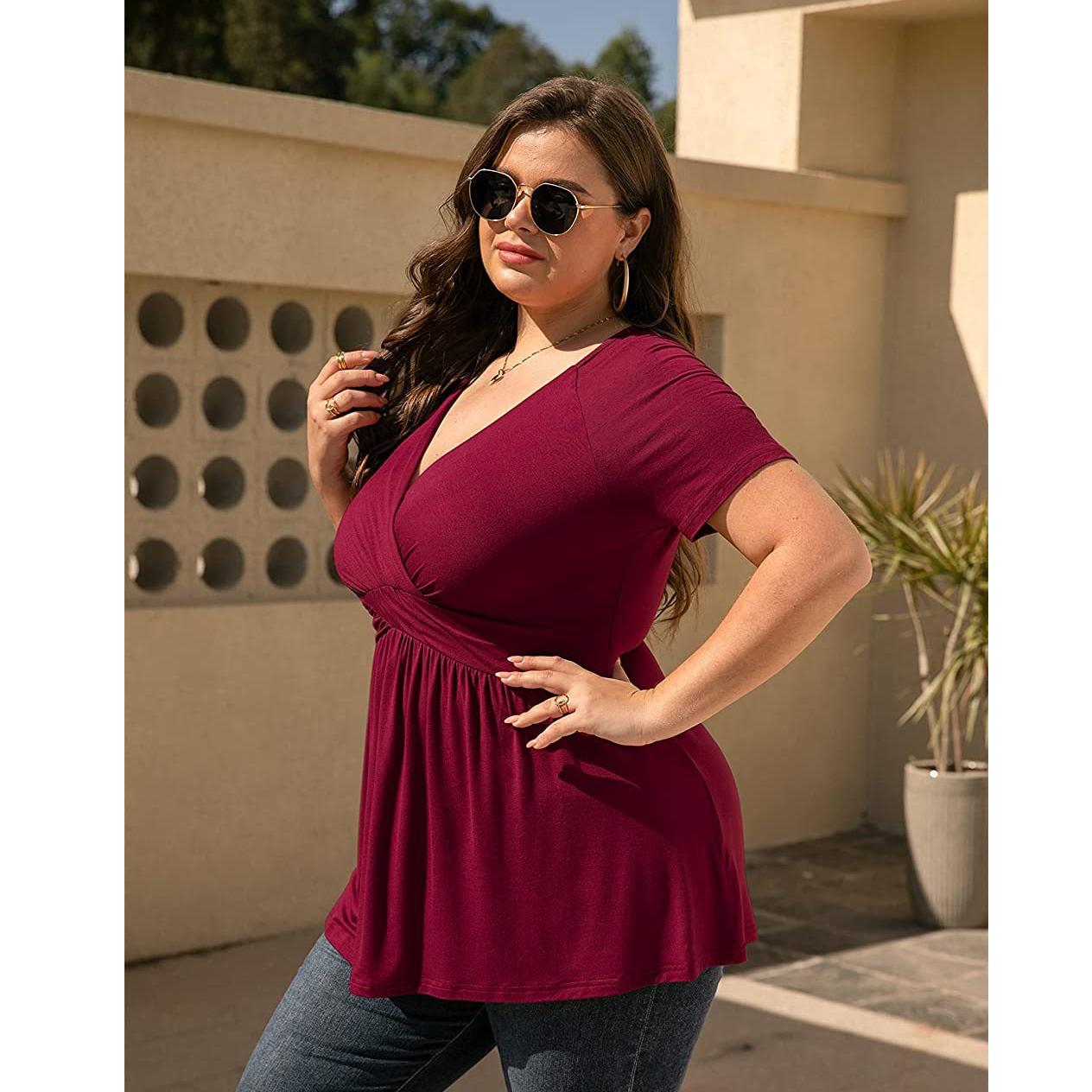 

Женская летняя свободная однотонная футболка с короткими рукавами и V-образным вырезом больших размеров XXXXL