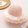 Cappello da Sole da Bambino a Tesa Larga in Paglia - Cappello a Secchiello Traspirante in Stile Coreano per la Spiaggia con Pizzo per Primavera ed Estate.