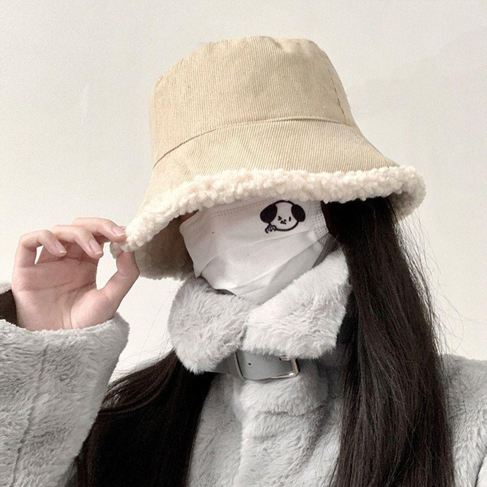 Autumn Winter Corduroy Bucket Hat Big Brimmed Fisherman Cap Trendy Wool Bucket Hat  Unisex
