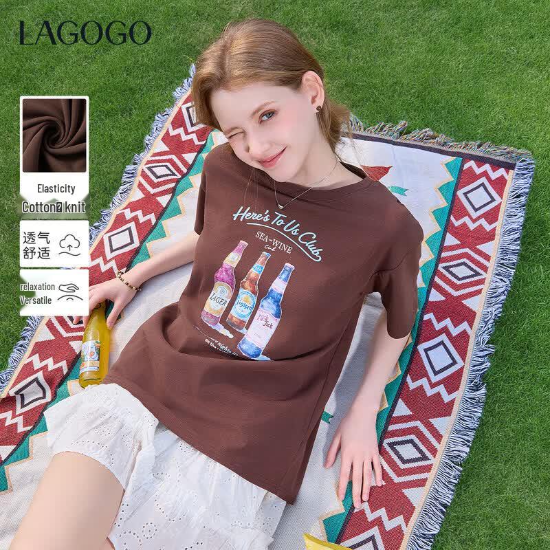 LAGOGO Women s Retro Loose Printed T-shirt L
