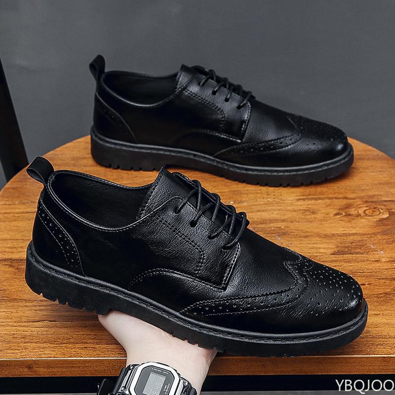 

2025 Износостойкие мужские кожаные туфли Новые модные лоферы Трендовые универсальные деловые туфли Повседневная мужская формальная обувь Zapatos 41 чёрный