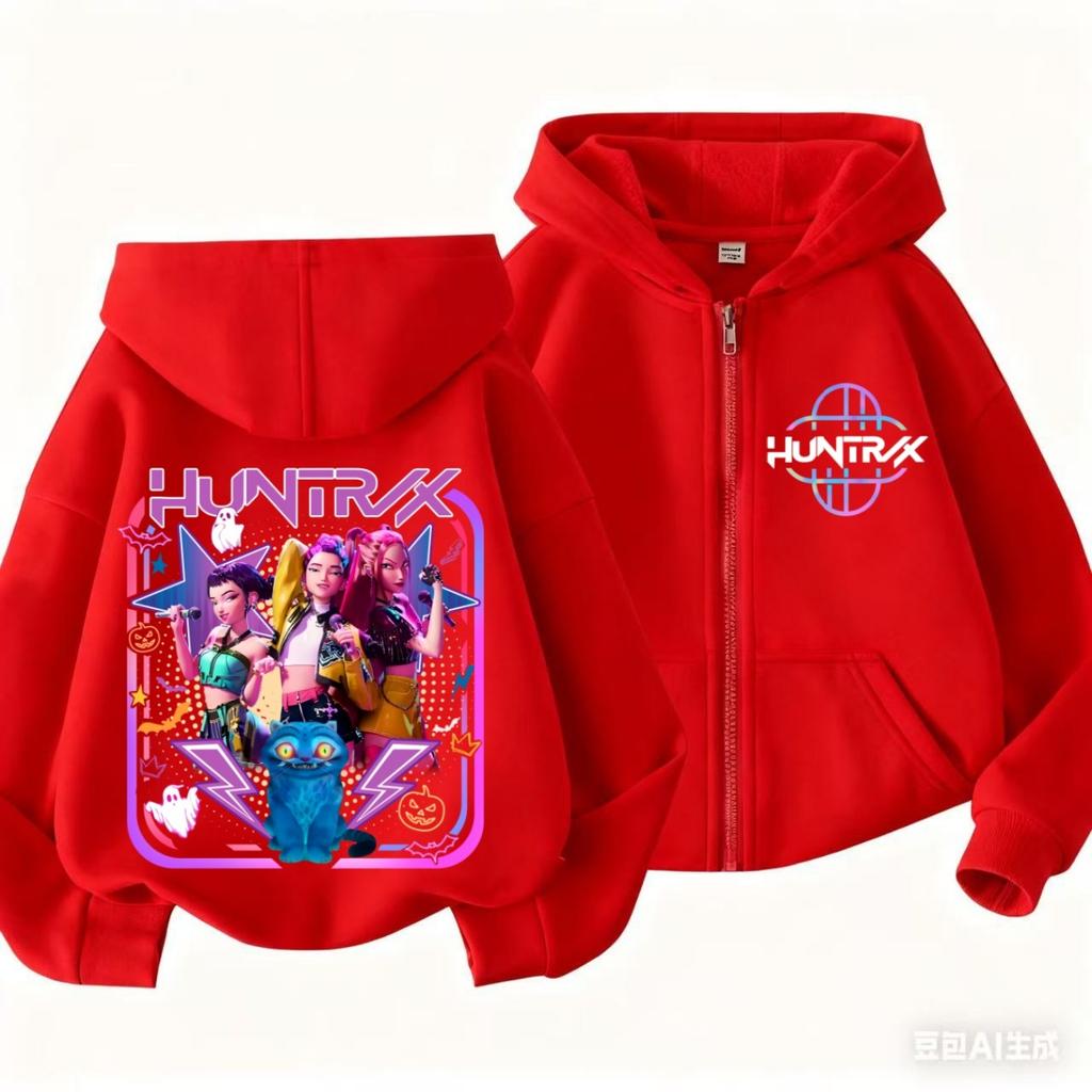 Dětské topy Mikina KPop Lovci démonů Zapínací fialový kabát Chlapecké Černé Dívčí Růžová Mikina Oblečení Věk 3-14 Vhodné pro děti