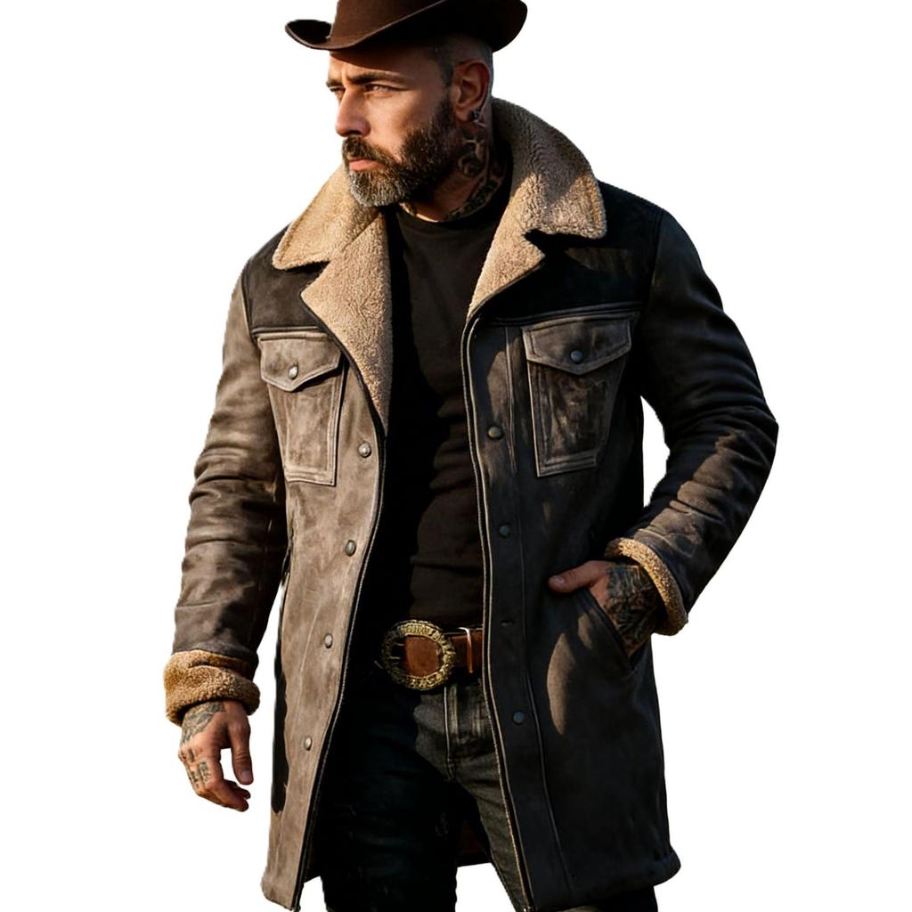 2025 New Men's Retro European American Suede Jacket – Autumn/Winter Color Block Patchwork