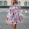 Women Floral Printed Casual Loose Fit Dress Long Sleeve Short O Neck All Match